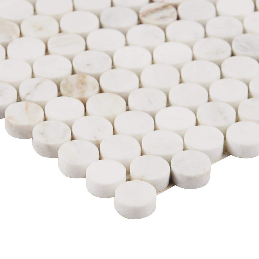 Polar White Penny Round Polished Marble Mosaic Tile