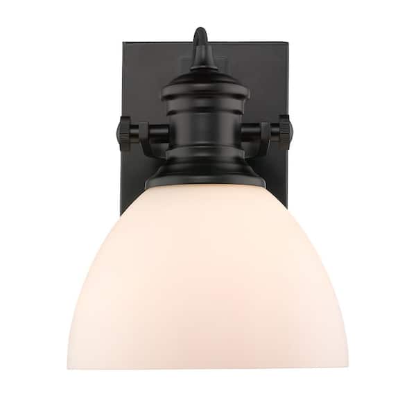 Golden Lighting Hines 1-Light Black and Opal Glass Bath Light