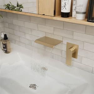SARA Single-Handle Wall Mount Water Fall Two Holes Bathroom Sink Faucet with Spot Resistant in Brushed Gold