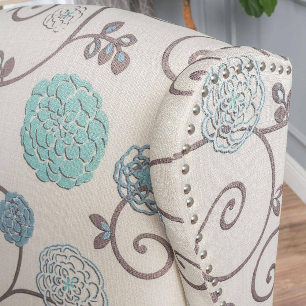 Handcrafted White Floral Polyester Recliner with Wingback Design