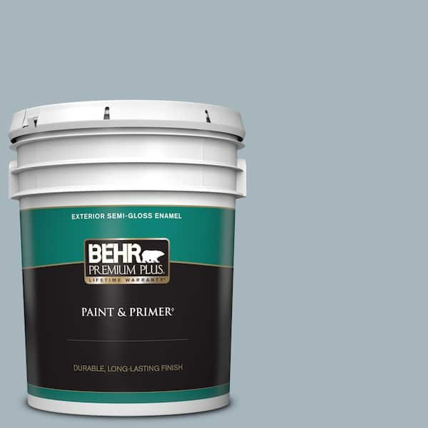 BEHR PREMIUM PLUS 5 gal. #N480-3 Shadow Blue Semi-Gloss Enamel Exterior Paint & Primer