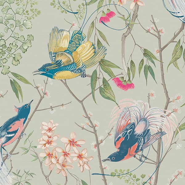 Graham & Brown Clavering Birds Morning Sage Green Wallpaper