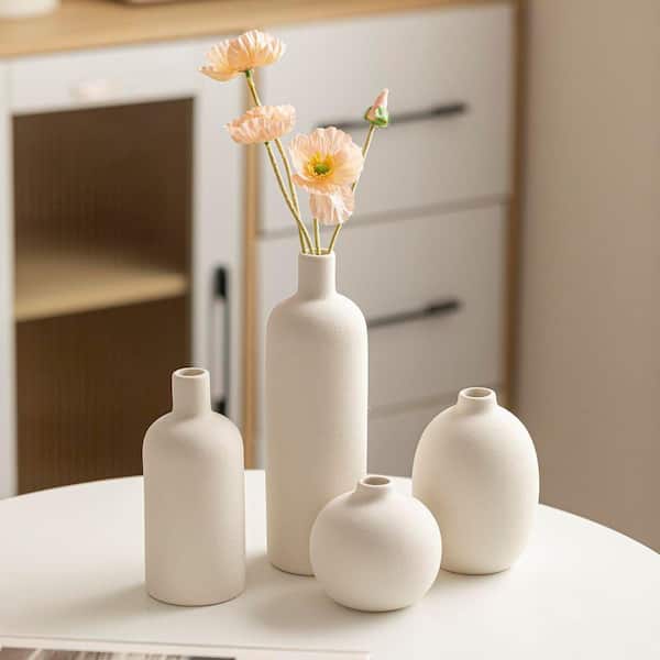 10 in Modern Ceramic Vase Set Assorted Heights in White Ceramic Bottle Decorative Vase SN0003
