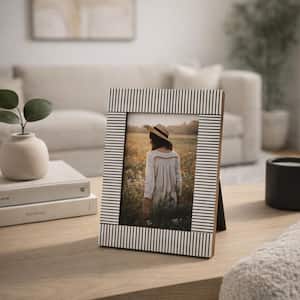 4 in. x 6 in. Black Resin and Wood Etched Lines Photo Frame with Glass Panel