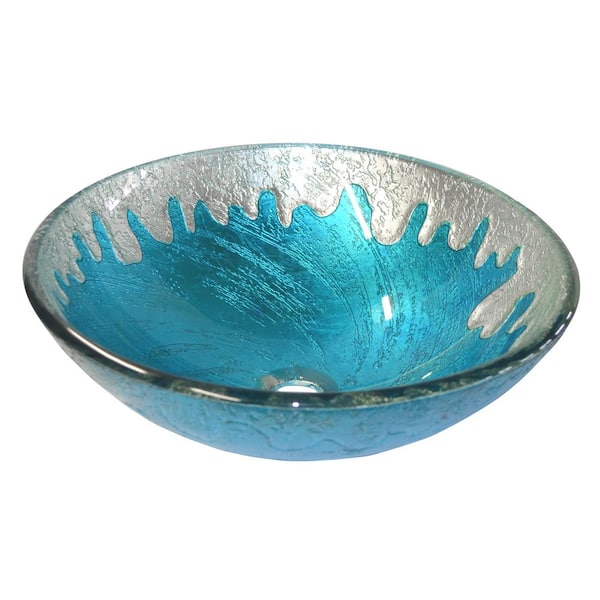 Eden Bath Blue Ice Glass Vessel Sink in Multi Colors with Pop-Up Drain and Mounting Ring in Oil Rubbed Bronze