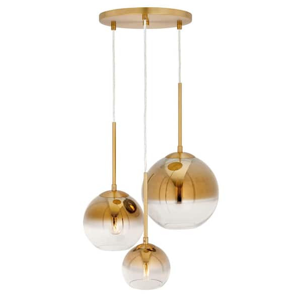 FORTE LIGHTING INC Callisto 3-Light Soft Gold Ombre Glass Chandelier with Soft Gold Ombre Globe Glass Shade
