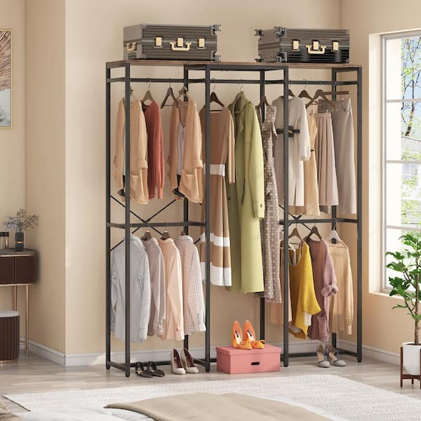 BYBLIGHT 78 in. Brown Free-standing Industrial Clothes Rack Freestanding Closet  Organizer Storage with Double Rods BB-U028GX1 - The Home Depot