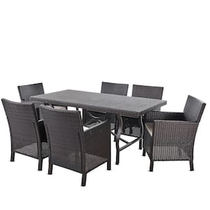 Arlo 28 in. Multi-Brown 7-Piece Aluminum Rectangular Outdoor Dining Set with Brown Cushions