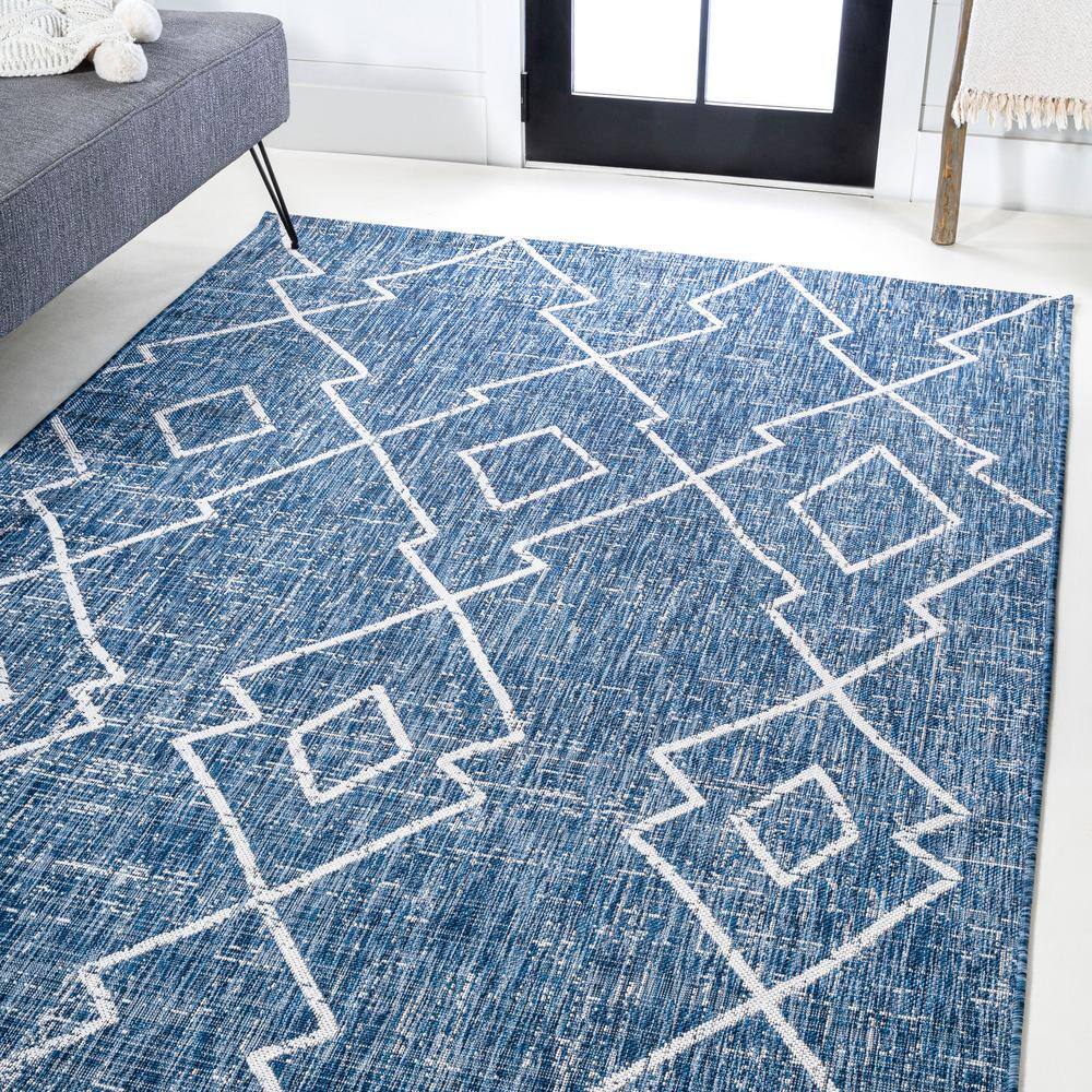 Boho Chic Blue/Ivory Diamond Trellis 8' x 10' Synthetic Rug