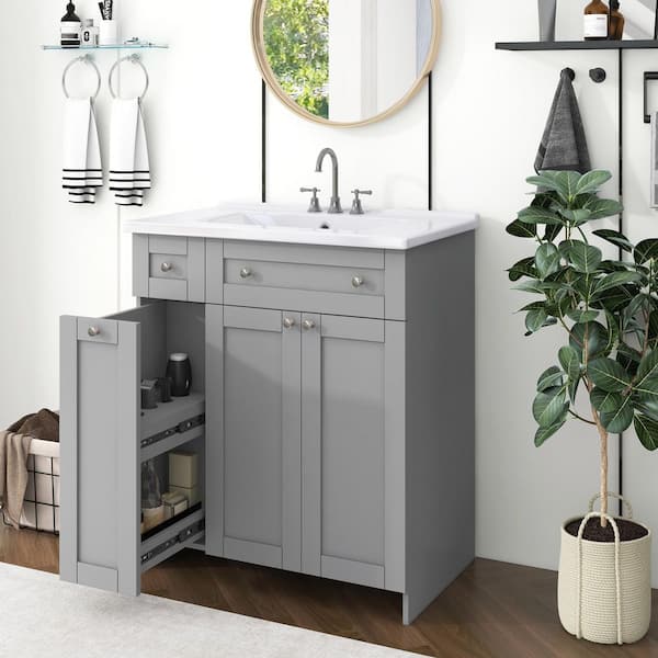 30 in. W White Bathroom Vanity with Single Sink, Combo Cabinet Undermount Sink, Bathroom Storage Cabinet vanities