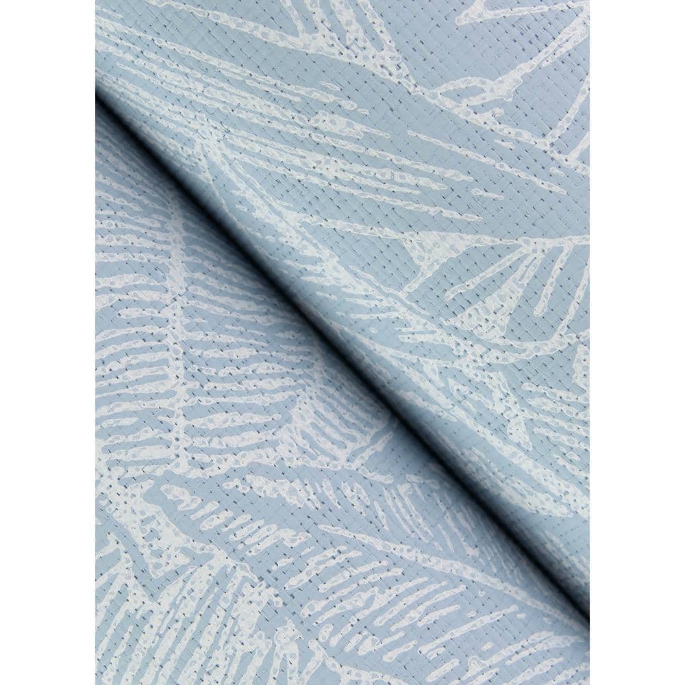 Brentwood Sky Blue Palm Leaves Grasscloth Wallpaper