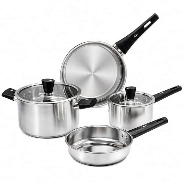 6-Piece Stainless Steel Cookware Set with Stay-Cool Handles, Frying Pan, Saute Pan, Saucepan, and Casserole Pot