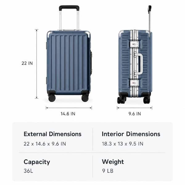 Numhew 20 in. Blue Carry On Luggage with Spinner Wheels, Aluminum