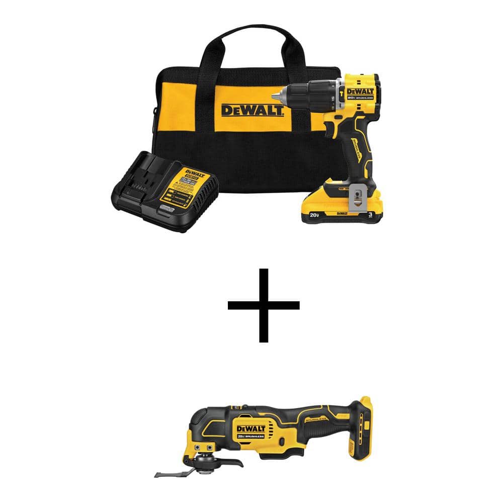 DEWALT ATOMIC 20V Lithium-Ion Cordless 1/2 in. Compact Hammer Drill and Brushless Oscillating Tool with 3Ah Battery and Charger -  DCD799L1WCS354B