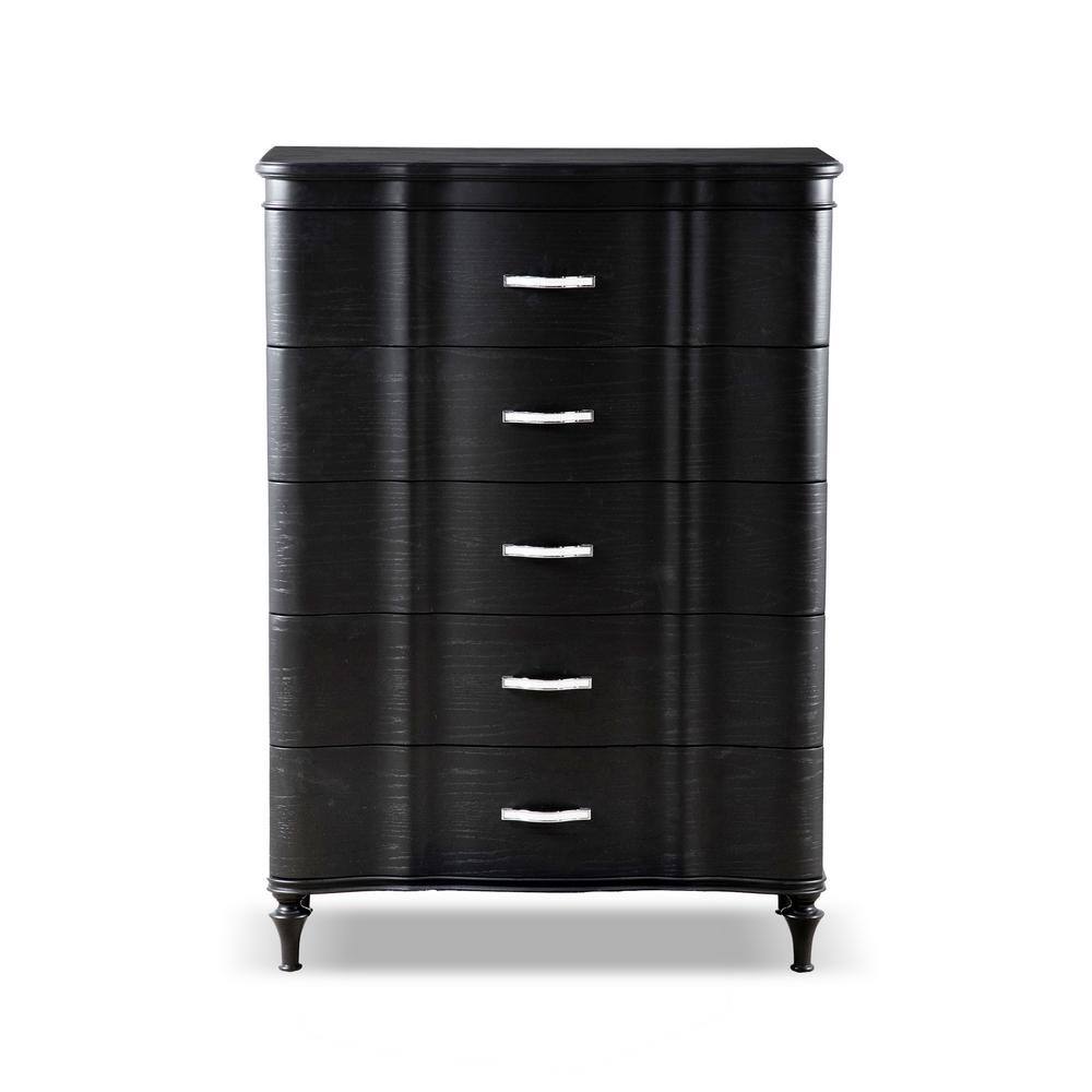Seabliss Black Solid Wood 5-Drawer Chest with Felt Lined Drawer