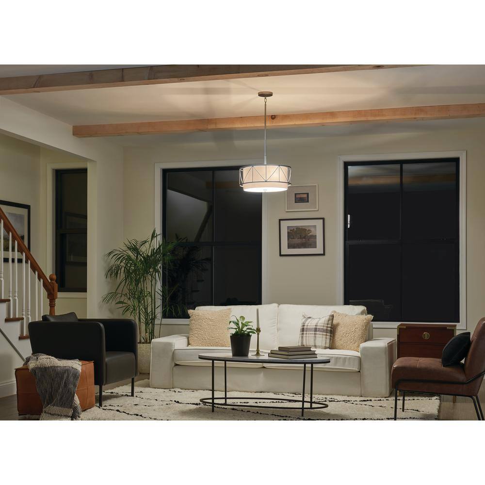 Satin Nickel 18" Drum Pendant Light with Glass Shade