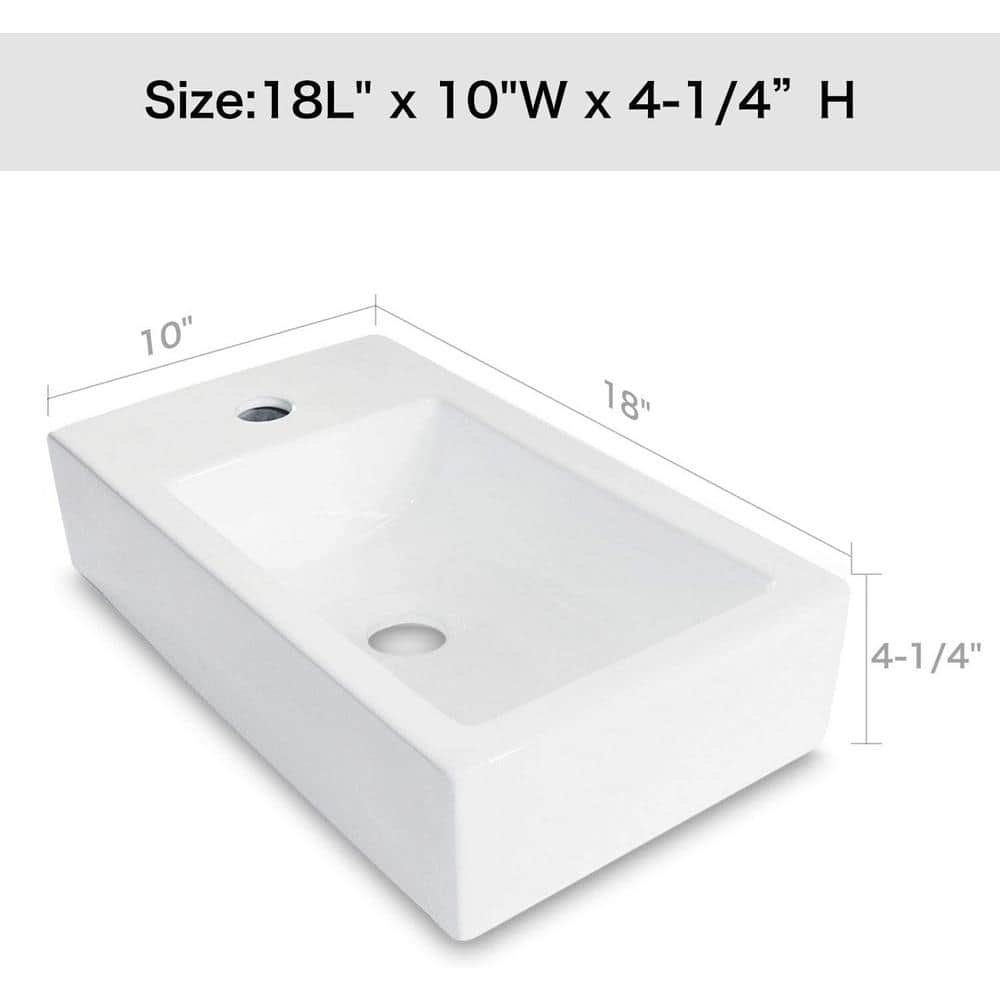 18'' White Ceramic Rectangular Wall-Mount Bathroom Sink