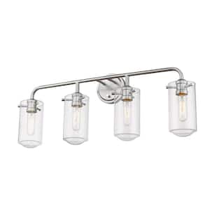 4 Light 30 in. Brushed Nickel Vanity Light with Clear Glass