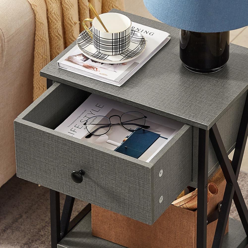 Nightstands X-Design Side End Table Night Stand Storage Shelf with Drawer 11.8Wx 15.8L x 21.7H Retro Black Set of 2 - thumbnail 7