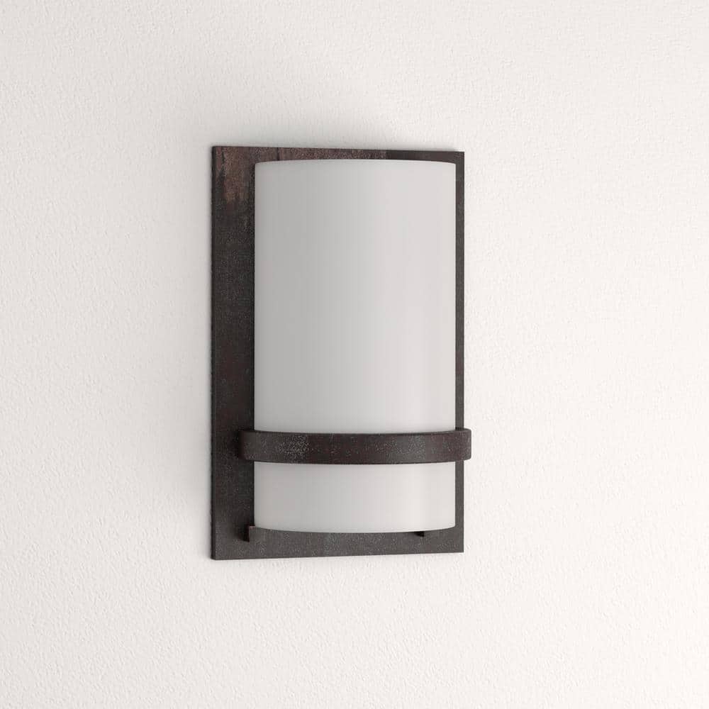 Crisp Iron Oxide Cylinder Wall Sconce with Etched Opal Glass