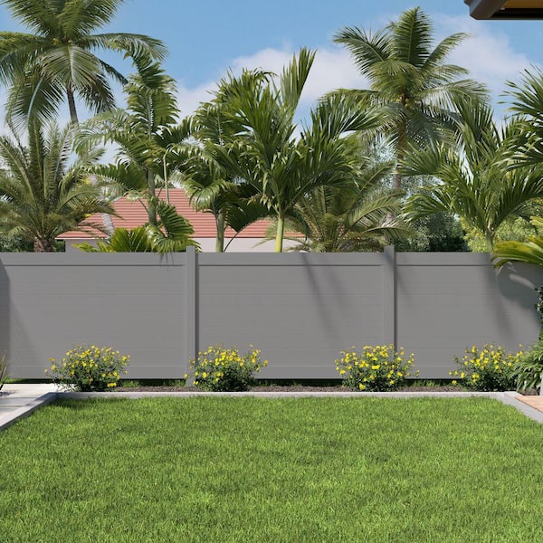 Horizontal 6 ft. H x 8 ft. W Gray Privacy Vinyl Fence Panel (Unassembled)