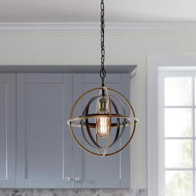 Home Decorators Collection Barton Bay 1-Light Bronze and Champagne Pewter Orb Mini Pendant Hangling Light 27030
