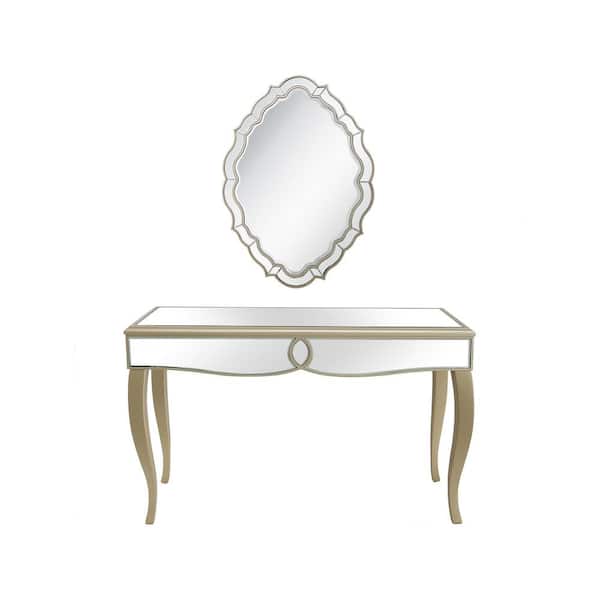 Camden Isle Eleanor 47.6 in. Champagne Oval Glass Console Table with Wall Mirror