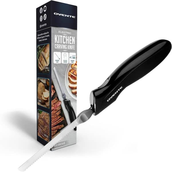 Electric Knife with Serrated Stainless Steel Blade, Safety Lock Button and Ergonomic Handle, 120W Power, Black EK0806B