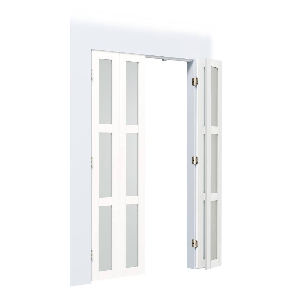 60 in. x 80 in. 3-Lite, Frosted Glass, Solid Core, MDF, PVC Covering Compack 180-Bi-Fold Door with Hardware Kits price history on PriceWatchPro