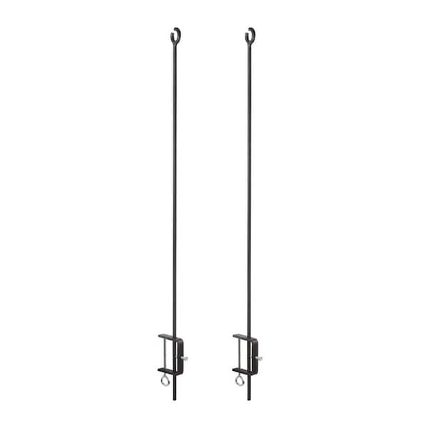 Achla Designs 46 in. H Black Powdercoated Wrought Iron Outdoor O-Hook Railing Poles for String Lights (Set of 2)