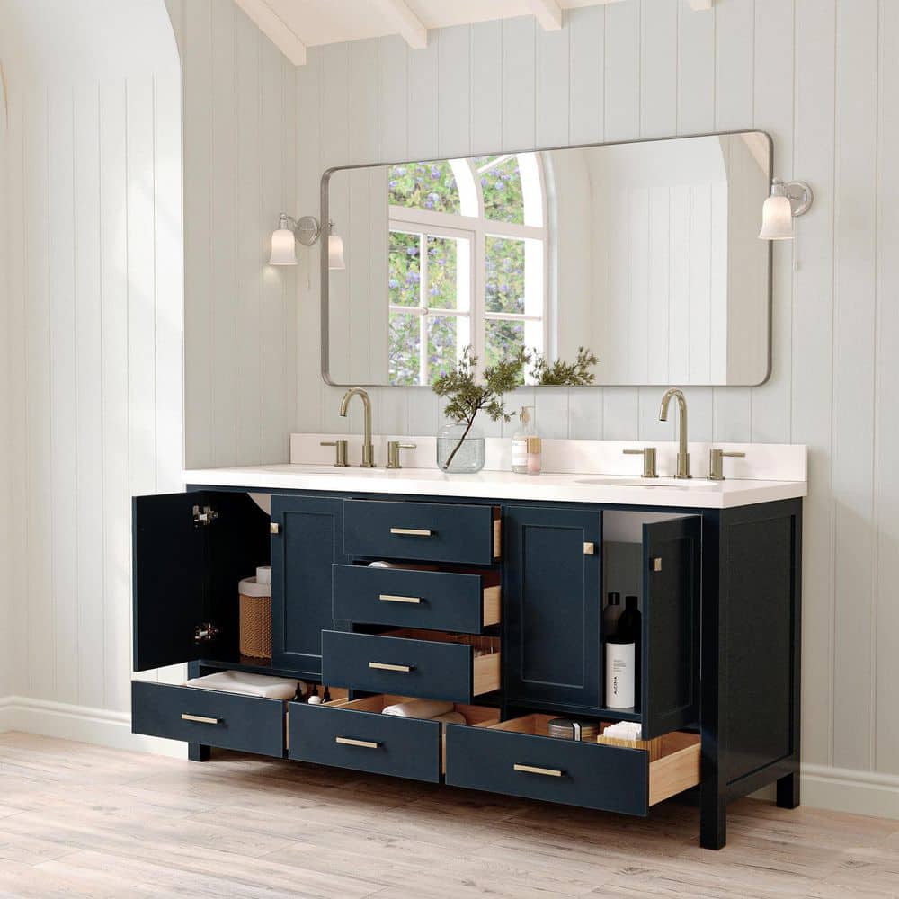 Midnight Blue 73" Double Basin Vanity with Quartz Top