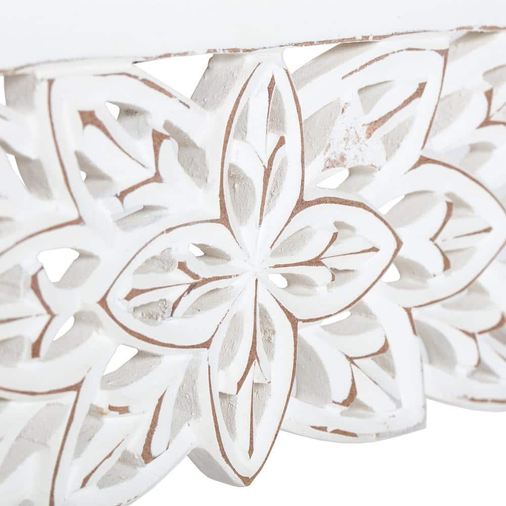 Gaudin 30" White Hand Carved Floating Shelf