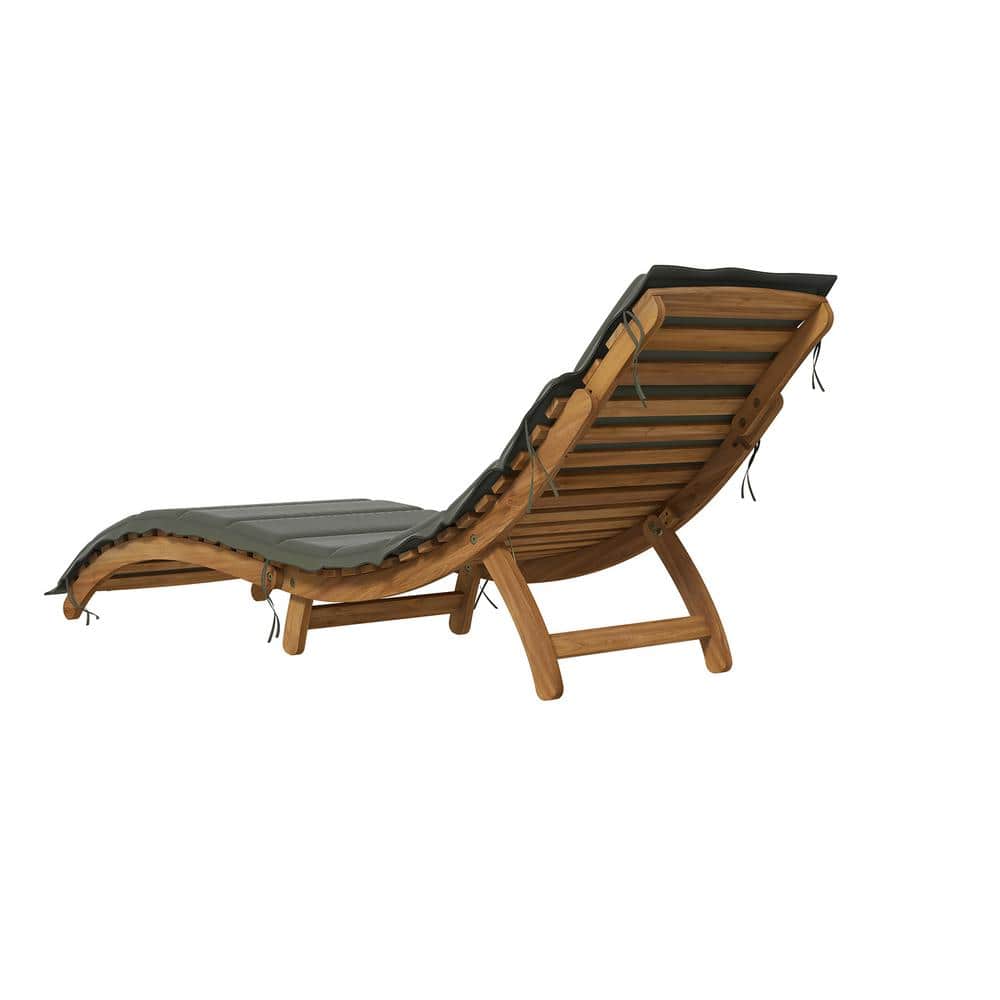 3-Piece 71.6 in. Long Outdoor Acacia Wood Chaise Lounge Set with Grey Cushi