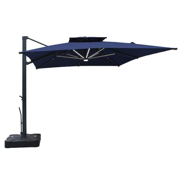 Mondawe 13 ft. x 10 ft. Rectangular Outdoor Patio Cantilever Umbrella in Navy Blue with Stand and LED Strip