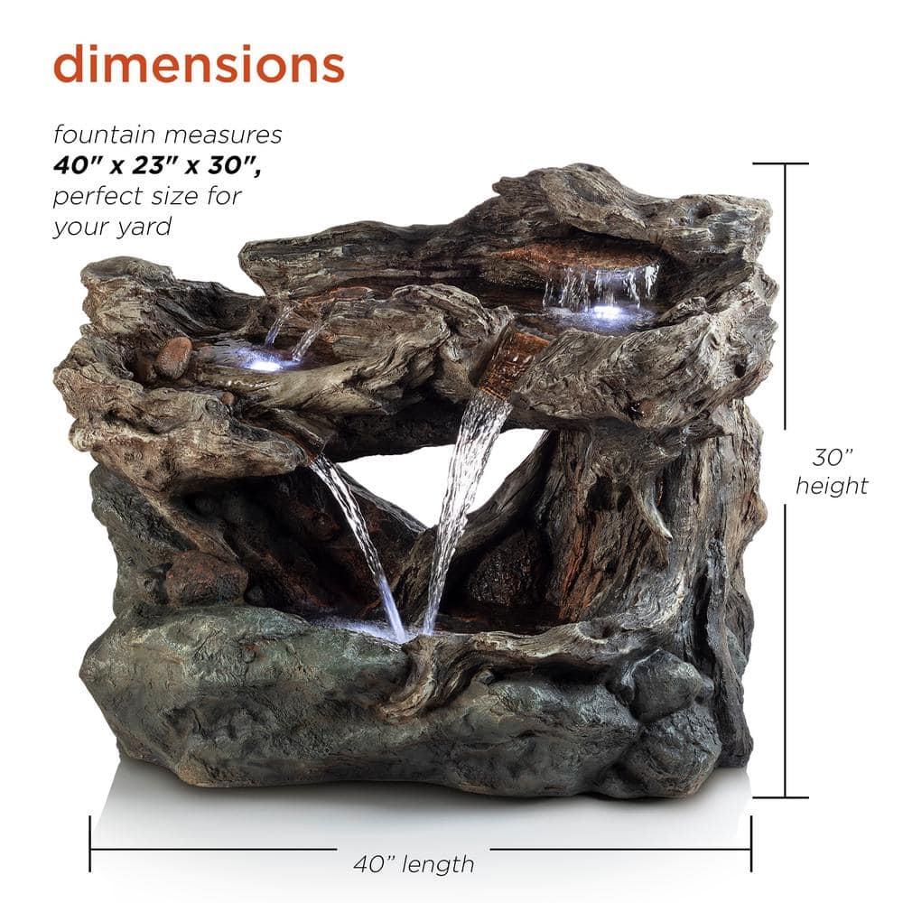 40" Brown Polystone 3-Tier Rainforest LED Fountain