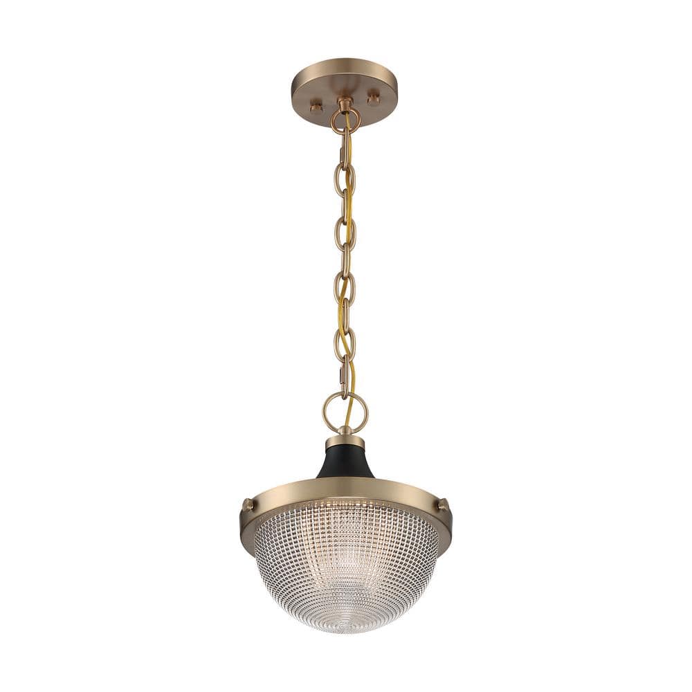 Small Burnished Brass and Glass Bowl Pendant Light