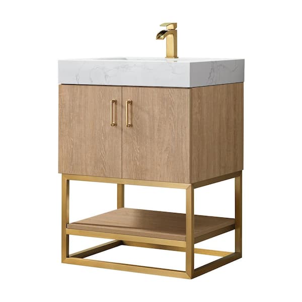 Alistair 24 in. W x 22 in. D x 33.9 in. H Bath Vanity in North American Oak with White Stone Vanity Top No Side Cabinet