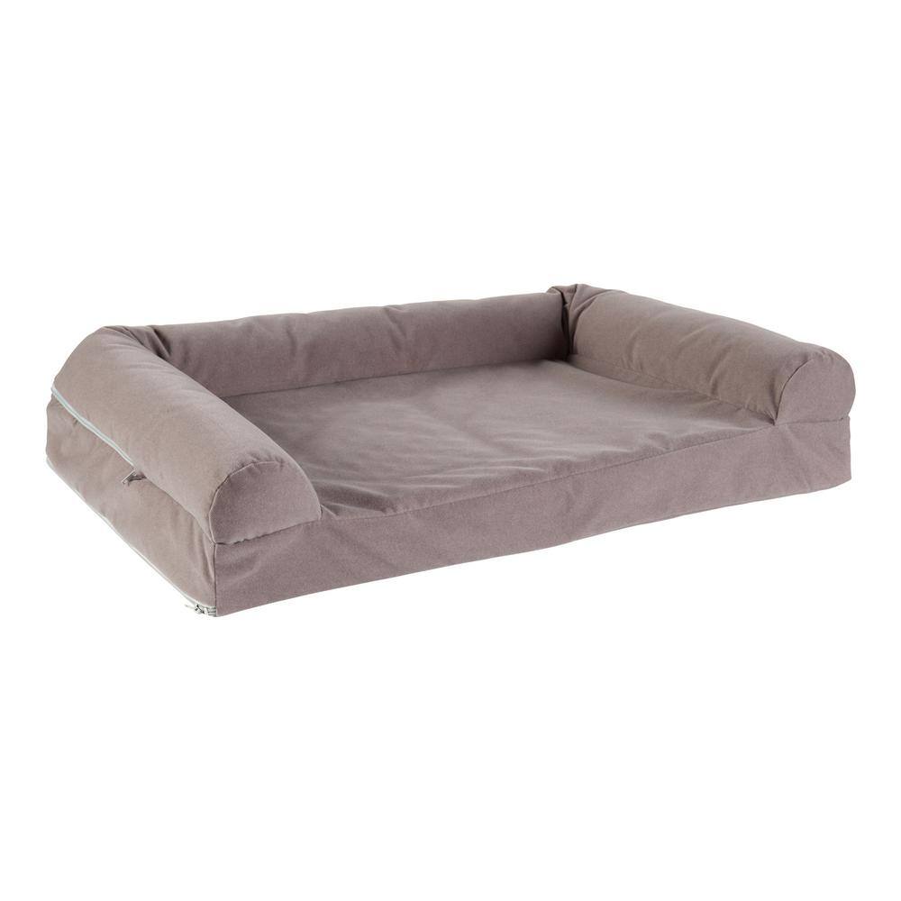 Large Gray Sofa Dog Bed with Raised Bolster Arms
