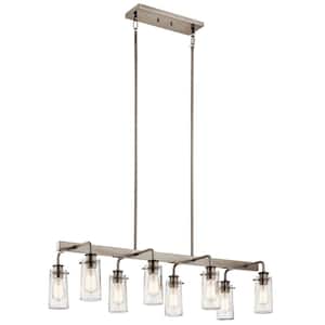 Braelyn 8-Light Classic Pewter Vintage Industrial Dining Room Linear Chandelier with Clear Seeded Glass Shade