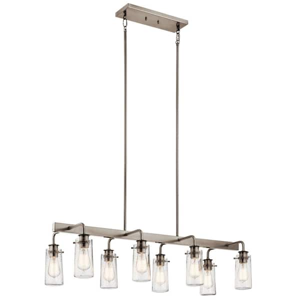 KICHLER Braelyn 42 in. 8-Light Classic Pewter Vintage Industrial Shaded Linear Chandelier for Dining Room