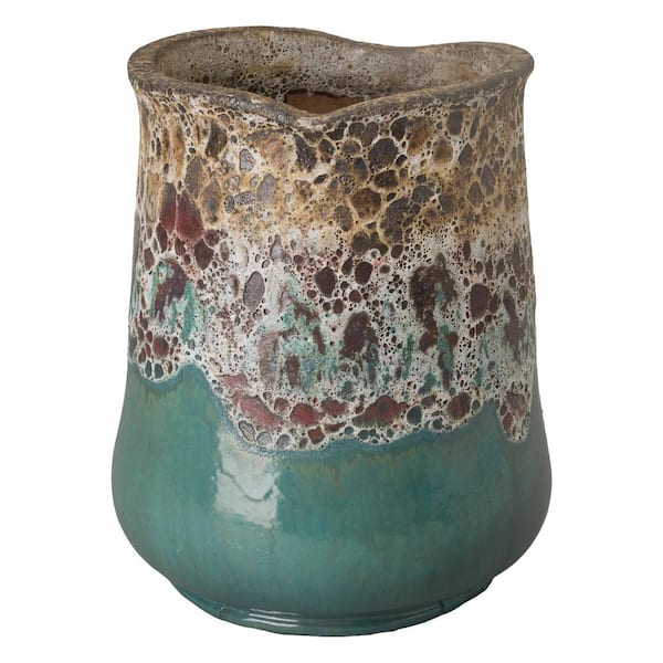 Sack 22 in. D x 30 in. H Reef Teal Ceramic Round Planter with Drainage Hole