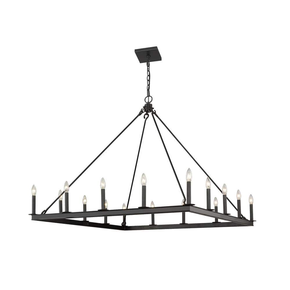 Barclay Square Matte Black 16-Light Candle-Inspired Chandelier