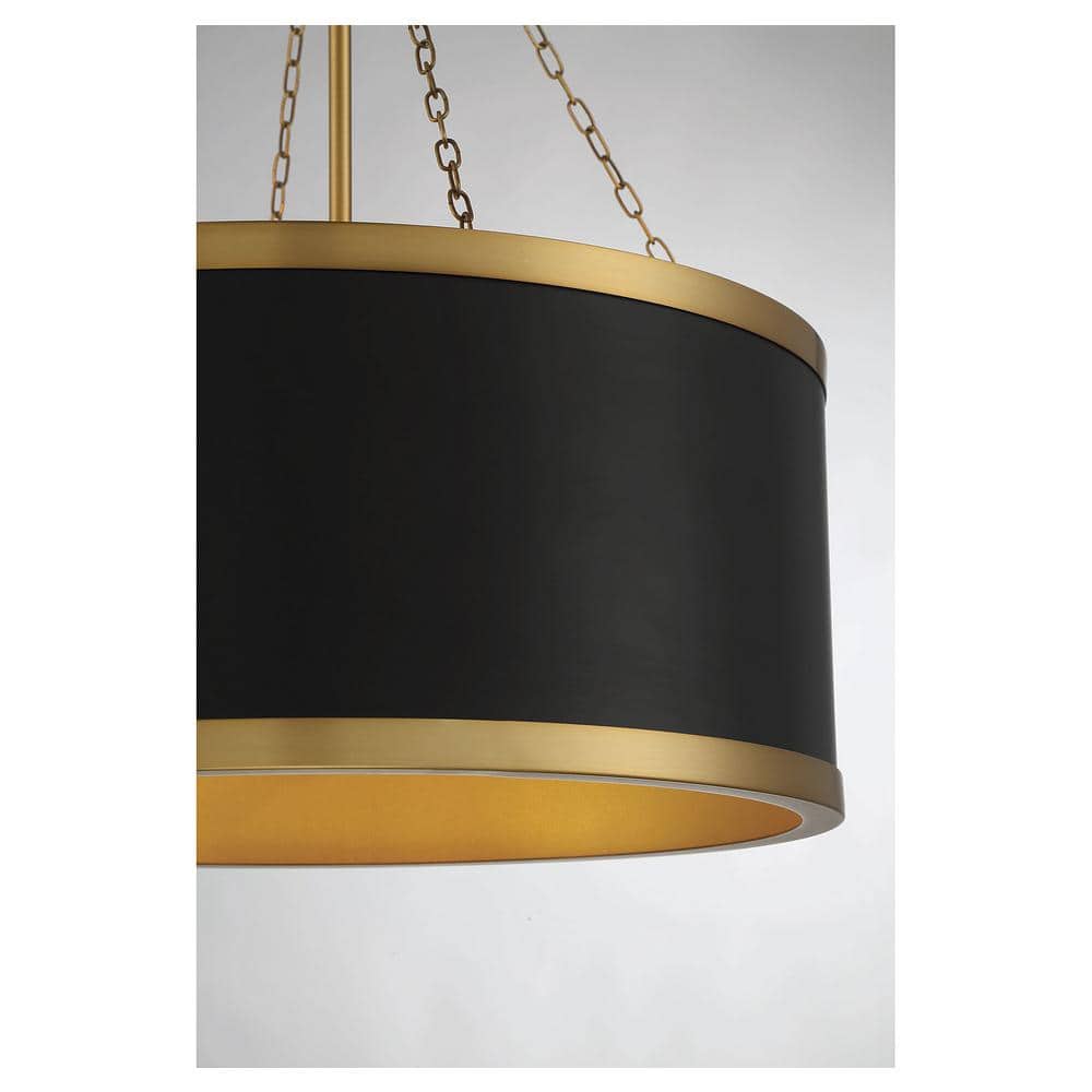 Delphi Vintage Hollywood 6-Light Black and Warm Brass Drum Pendant