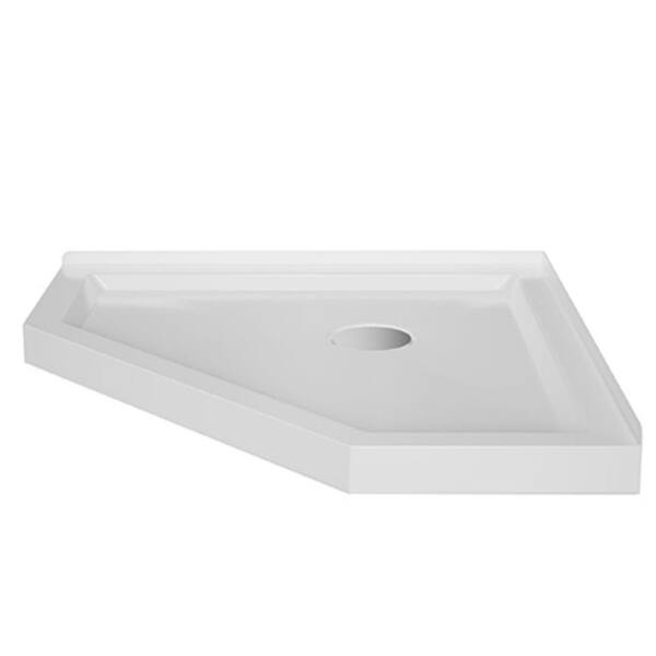 Unbranded 36 in. L x 36 in. W 2-Wall Corner Shower Pan Base with Center Drain in White