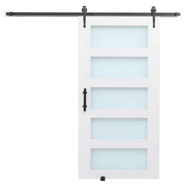 Barn Door and Hardware Kit,42 x 84 x 1.38 in. Wood and Glass Sliding Barn Door, Smoothly and Quietly, Access Door