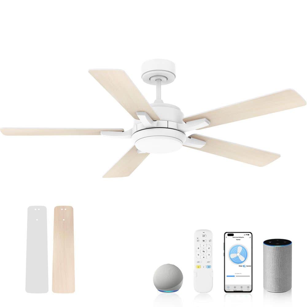 52 in.Smart Indoor/Outdoor White Standard Downrod Mount Ceiling Fans with Dimmable Light, Remote Control and Alexa price history on PriceWatchPro