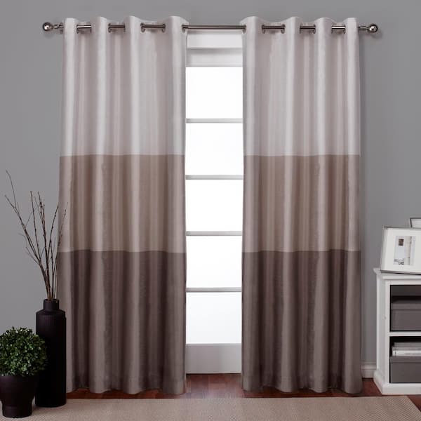 EXCLUSIVE HOME Chateau Taupe Stripe Light Filtering Grommet Top Curtain, 54 in. W x 108 in. L (Set of 2)