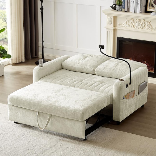 J&E Home 65 in. Chenille Black Full Size Convertible 2-Seat Sleeper Sofa Bed with Adjsutable Back and Arm Pocket