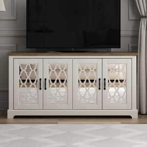 Heron 59.1 in. Ivory with Knotty Oak 4 Door TV Stand Fits TV's up to 65 in.