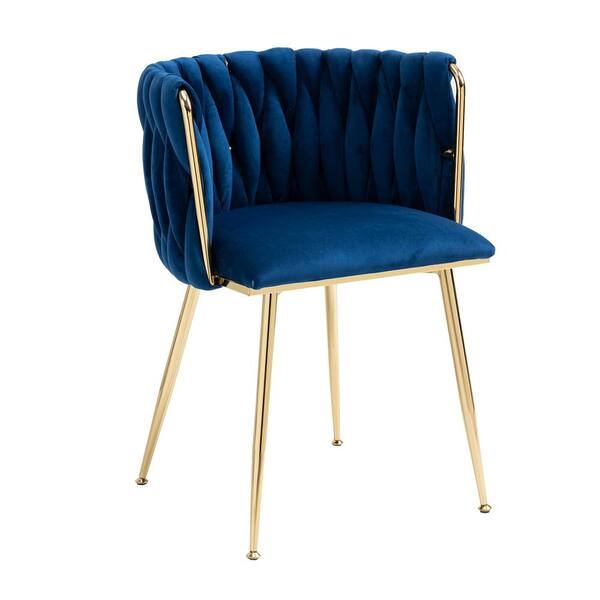 Unbranded Modern Navy Velvet Leisure Dining Chair with Metal Legs